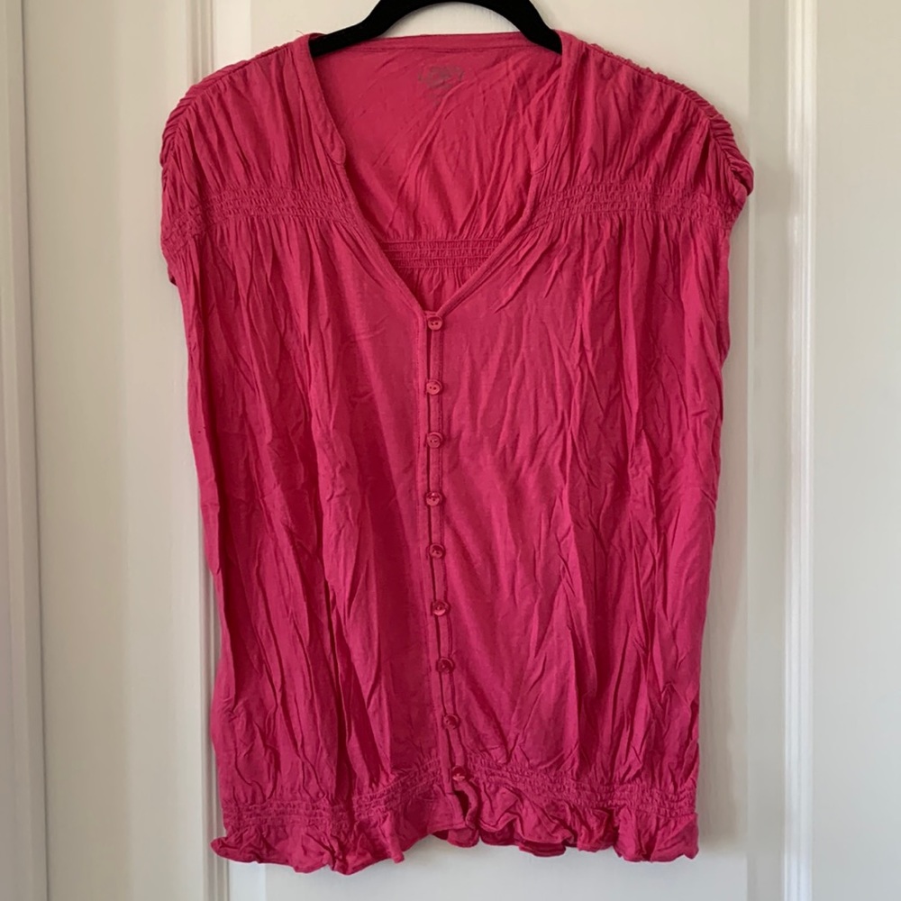 LOFT Rayon/Lyocell Blend V-neck Short Peplum Buttoned Top Size Small Petite